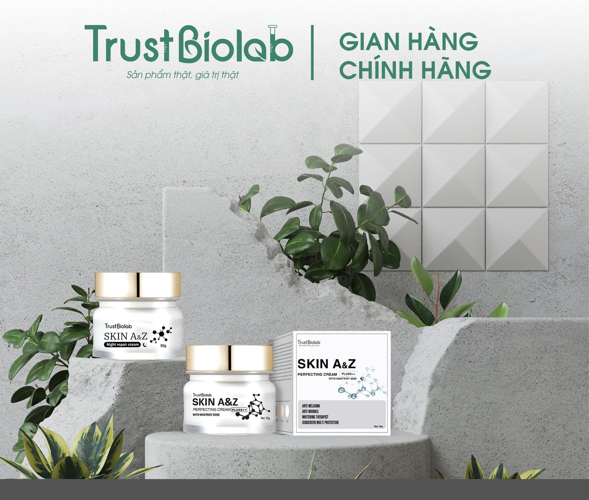Kem dưỡng ngày Skin A&Z Perfecting cream Pluss++ Giúp làm mờ các vết nám, thâm, tàn nhang, đồi mồi, nếp nhăn và các dấu hiệu lão hóa trên da. Tăng cường dưỡng chất, giúp cải thiện độ đàn hồi của da, giúp da trông đều màu sáng hồng rạng rỡ. Bảo vệ da