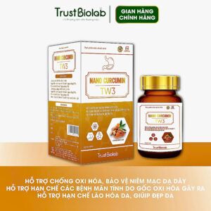TPBVSK Nanocurcumin Dược phẩm Trung ương 3 TW3 Hỗ trợ chống oxi hoá, bảo vệ niêm mạc dạ dày, hỗ trợ làm lành vết loét, giảm các triệu chứng viêm loét dạ dày, tá tràng; Hỗ trợ hạn chế mắc các bệnh mạn tính do các gốc oxi hóa gây ra; Hỗ trợ hạn chế lão hóa da, giúp đẹp da