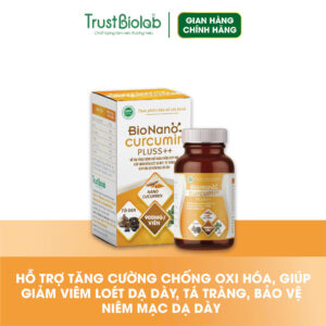 TPBVSK Bio Nanocurcumin Pluss++ Tỏi đen, Xạ Đen: Hỗ trợ tăng cường khả năng chống gốc Oxi hóa; Giúp bảo vệ niêm mạc dạ dày, giảm viêm loét dạ dày, tá tràng; Hỗ trợ mau lành vết loét.