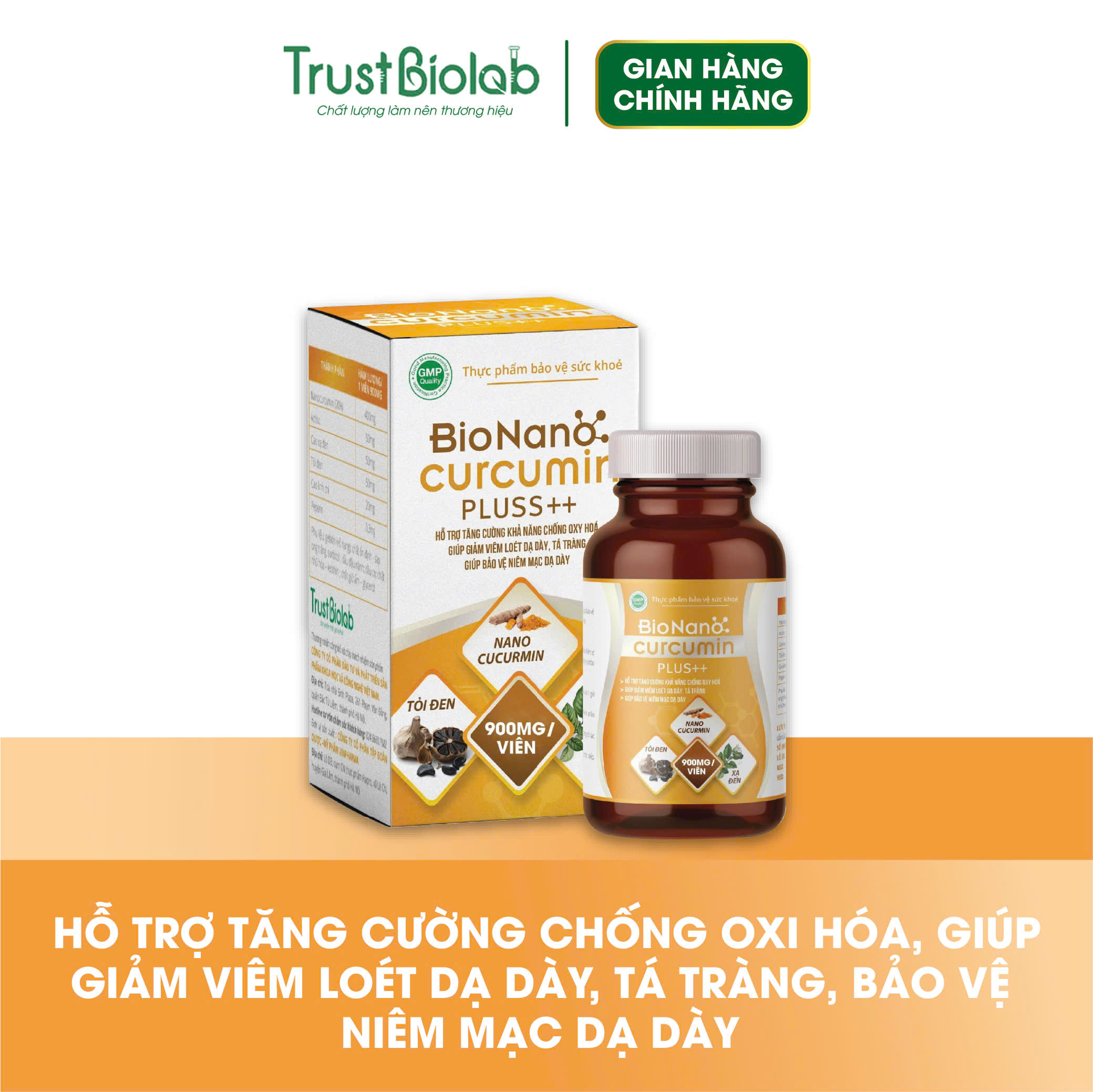 TPBVSK Bio Nanocurcumin Pluss++ Tỏi đen, Xạ Đen: Hỗ trợ tăng cường khả năng chống gốc Oxi hóa; Giúp bảo vệ niêm mạc dạ dày, giảm viêm loét dạ dày, tá tràng; Hỗ trợ mau lành vết loét. TPBVSK Bio Nanocurcumin Pluss++ Tỏi đen, Xạ Đen: Hỗ trợ tăng cường khả năng chống gốc Oxi hóa; Giúp bảo vệ niêm mạc dạ dày, giảm viêm loét dạ dày, tá tràng; Hỗ trợ mau lành vết loét.